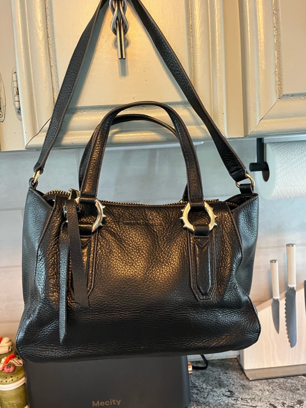 Aimee Kestenberg Black Leather Satchel Shoulder Bag Pierre MSRP $268.00